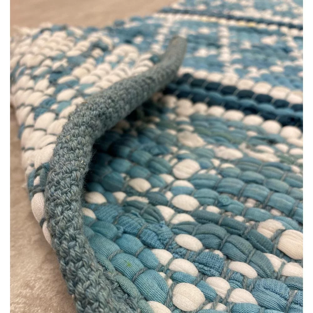 Skade 14 in.W x 72 in. D Blue and White Geometric Reversible Cotton Table Runner by LR Home 9 Skade 14 in.W x 72 in. D Blue and White Geometric Reversible Cotton Table Runner by LR Home - Image 7