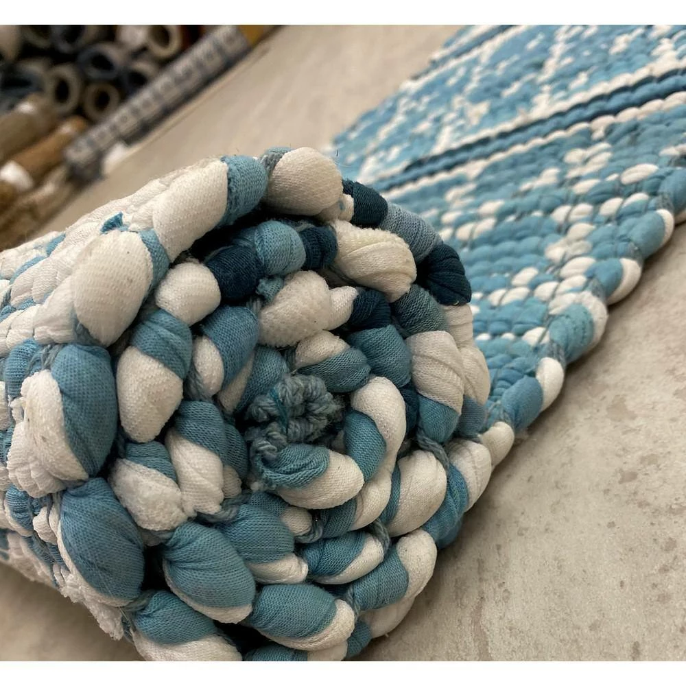 Skade 14 in.W x 72 in. D Blue and White Geometric Reversible Cotton Table Runner by LR Home 7 Skade 14 in.W x 72 in. D Blue and White Geometric Reversible Cotton Table Runner by LR Home - Image 5