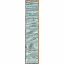 Bordered 16 in. W x 80 in. L Striped Blue / Cream Cotton Table Runner by LR Home