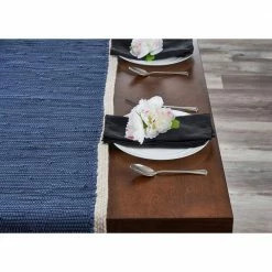 Bordered 16 in. W x 80 in. L Indigo Blue Cotton Loomed Solid Table Runner by LR Home -Table Linens Shop blues lr home table runners table18017ind1468 4f 1000