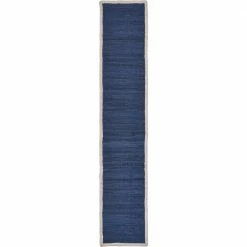 Bordered 16 in. W x 80 in. L Indigo Blue Cotton Loomed Solid Table Runner by LR Home