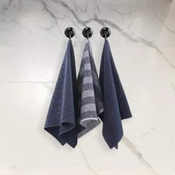 Cotton Classics 100% Cotton Navy/Heathered Stripe Kitchen Towel (Set of 3) by Nautica
