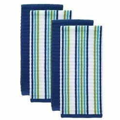 T-fal Blue Solid and Stripe Cotton Waffle Terry Kitchen Towel (Set of 4) by RITZ