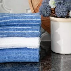 Light Blue Cotton Terry Horizontal Stripe Bar Mop Kitchen Towel Set of 4 by RITZ -Table Linens Shop blues ritz kitchen towels 90454 1f 1000