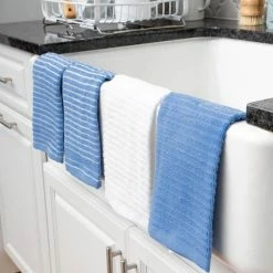 Light Blue Cotton Terry Horizontal Stripe Bar Mop Kitchen Towel Set of 4 by RITZ -Table Linens Shop blues ritz kitchen towels 90454 44 1000