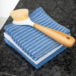 Light Blue Cotton Terry Horizontal Stripe Bar Mop Dish Cloth Set of 6 by RITZ -Table Linens Shop blues ritz kitchen towels 90457 1f 1000