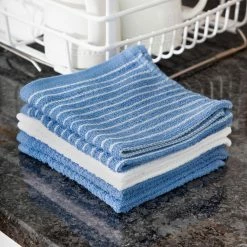 Light Blue Cotton Terry Horizontal Stripe Bar Mop Dish Cloth Set of 6 by RITZ -Table Linens Shop blues ritz kitchen towels 90457 44 1000