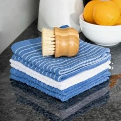Light Blue Cotton Terry Horizontal Stripe Bar Mop Dish Cloth Set of 6 by RITZ -Table Linens Shop blues ritz kitchen towels 90457 4f 1000