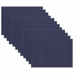19 in. x 13 in. Grass Cloth Blue Reversible PVC and Polyester Woven Indoor Outdoor Placemats (Set of 12) by RITZ