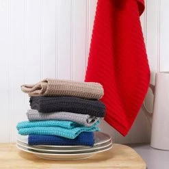 Blue Solid and Stripe Waffle Cotton Kitchen Towel Set of 2 by T-fal -Table Linens Shop blues t fal kitchen towels 94697 4f 1000