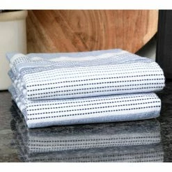 Navy Skipping Stripe Dual Cotton Terry Kitchen Towel Set of 2 by T-fal -Table Linens Shop blues t fal kitchen towels 99939 4f 1000