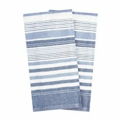 Navy Skipping Stripe Dual Cotton Terry Kitchen Towel Set of 2 by T-fal