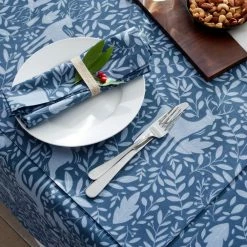 Holiday Deer 20 in. x 20 in. Blue Cotton Napkins (Set of 4) by The Company Store -Table Linens Shop blues the company store cloth napkins napkin rings 83202d os blue e1 1000