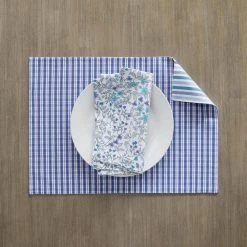 Gingham and Stripe Yarn-Dyed Blue Cotton Placemats (Set of 4) by The Company Store -Table Linens Shop blues the company store placemats 80037c os blue 40 1000