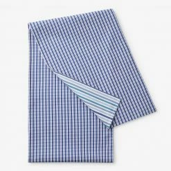 Gingham and Stripe Yarn-Dyed Reversible 16 in. x 108 in. Blue Striped Cotton Table Runner by The Company Store -Table Linens Shop blues the company store table runners 80037b 16x108 blue 1d 1000
