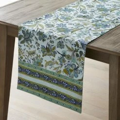 Autumn Garden Jacobean 16 in. W x 108 in. L Blue Floral Cotton Table Runner by The Company Store