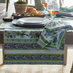 Autumn Garden Jacobean 16 in. W x 108 in. L Blue Floral Cotton Table Runner by The Company Store -Table Linens Shop blues the company store table runners 83205b 16x108 blue a0 1000