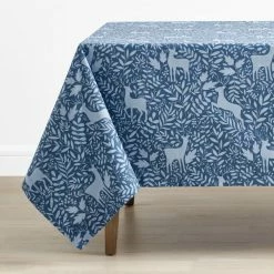 Holiday Deer 70 in. x 120 in. Blue Cotton Tablecloth by The Company Store