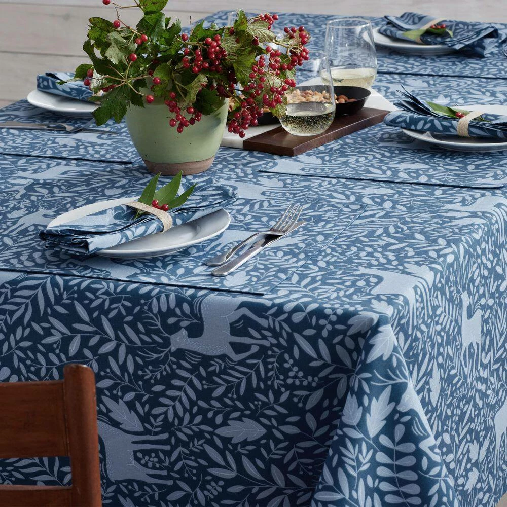 Holiday Deer 70 in. x 120 in. Blue Cotton Tablecloth by The Company Store 4 Holiday Deer 70 in. x 120 in. Blue Cotton Tablecloth by The Company Store - Image 2