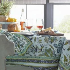 Autumn Garden Jacobean 70 in. W x 108 in. L Blues Floral Cotton Tablecloth by The Company Store -Table Linens Shop blues the company store tablecloths 83205a 70x108 blue 40 1000