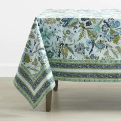 Autumn Garden Jacobean 70 in. W x 108 in. L Blues Floral Cotton Tablecloth by The Company Store
