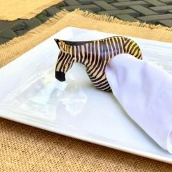 African Carved Brown Mahogany Zebra Napkin Rings 7 in. W x 6 in. H by Global Crafts -Table Linens Shop browns tans cloth napkins napkin rings kwf012 z gwh 31 1000