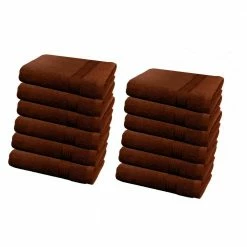 12-Piece Brown Geometric 100% Cotton washcloth Towel Set by CONTEXT