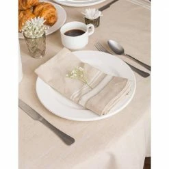 Chambray 60 in. x 120 in. Taupe with White French Stripe Cotton Tablecloth by DII -Table Linens Shop browns tans dii tablecloths camz35989 4f 1000