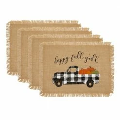 13 in. x 19 in. Happy Fall Y'all Farmhouse Burlap Placemat (Set of 4) by Elrene