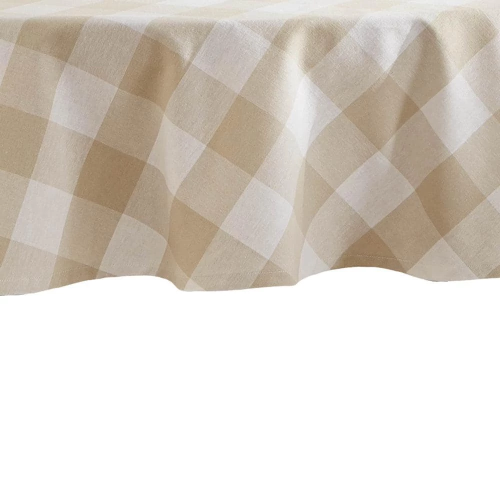 Farmhouse Living 70 in. x 70 in. Tan/White Round Buffalo Check Tablecloth by Elrene 3 Farmhouse Living 70 in. x 70 in. Tan/White Round Buffalo Check Tablecloth by Elrene