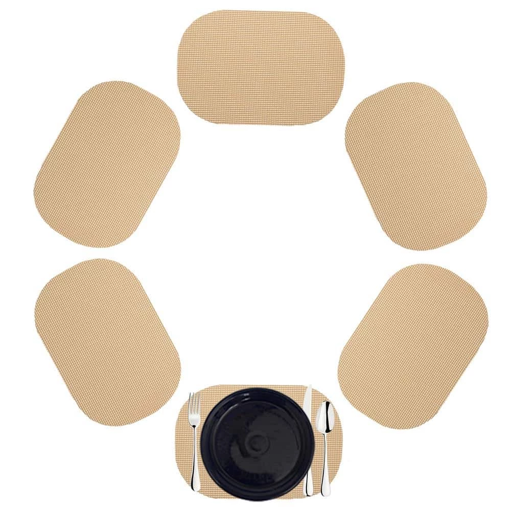 Fishnet 17 in. x 12 in. Tan PVC Covered Jute Oval Placemat (Set of 6) by Kraftware 4 Fishnet 17 in. x 12 in. Tan PVC Covered Jute Oval Placemat (Set of 6) by Kraftware - Image 2