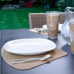 Fishnet 19 in. x 13 in. Camel PVC Covered Jute Wedge Placemat (Set of 6) by Kraftware 8 Fishnet 19 in. x 13 in. Camel PVC Covered Jute Wedge Placemat (Set of 6) by Kraftware -Table Linens Shop browns tans kraftware placemats 38649 4f 1000