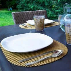 Fishnet 17 in. x 12 in. Bronze Mist PVC Covered Jute Oval Placemat (Set of 6) by Kraftware -Table Linens Shop browns tans kraftware placemats 39846 4f 1000