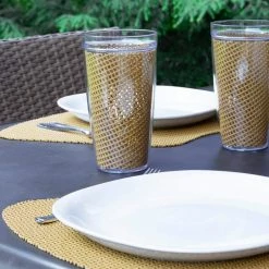 Fishnet 19 in. x 13 in. Bronze Mist PVC Covered Jute Wedge Placemat (Set of 6) by Kraftware -Table Linens Shop browns tans kraftware placemats 39849 4f 1000