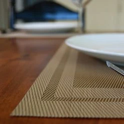 EveryTable 18 in. x 12 in. Double Border Two-Tone Taupe PVC Placemat (Set of 6) by Kraftware -Table Linens Shop browns tans kraftware placemats 42447 4f 1000