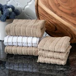 Terry Plaid Cotton Kitchen Towel and Dish Cloth Putty Set of 3-Towels and 3-Dish Cloths by RITZ -Table Linens Shop browns tans ritz kitchen towels 95593a 1f 1000