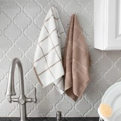 Sand Plaid Solid and Check Parquet Woven Cotton Kitchen Towel Set of 6 by T-fal -Table Linens Shop browns tans t fal kitchen towels 66959 44 1000