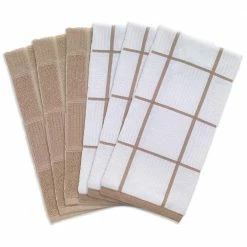 Sand Plaid Solid and Check Parquet Woven Cotton Kitchen Towel Set of 6 by T-fal