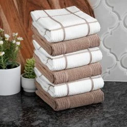 Sand Plaid Solid and Check Parquet Woven Cotton Kitchen Towel Set of 6 by T-fal -Table Linens Shop browns tans t fal kitchen towels 66959 fa 1000