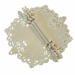 Victorian Lace 8 in. Taupe Embroidered Cutwork Round Doilies (Set of 4), Polyester by Xia Home Fashions