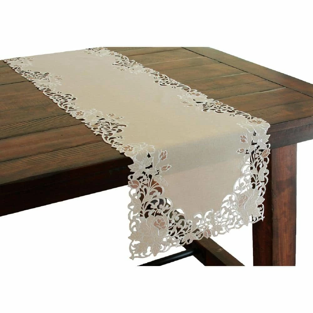 Scrolling Rose 15 in. x 72 in. Tan Embroidered Cutwork Table Runner by Xia Home Fashions 3 Scrolling Rose 15 in. x 72 in. Tan Embroidered Cutwork Table Runner by Xia Home Fashions
