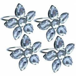 2 in. x 1.5 in. Crystal Clear Flower Napkin Rings (Set of 4), Metal by Manor Luxe