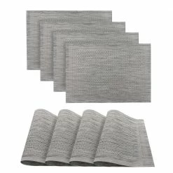 13 in. x 19 in. Silver Polyester Geneva Woven Texteline Placemat (Set of 4)​ by Dainty Home