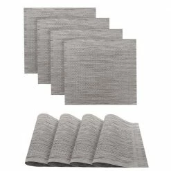 15 in. x 15 in. Silver Polyester Geneva Woven Texteline Placemat (Set of 4)​ by Dainty Home