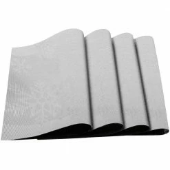 Silver Snowflakes Jacquard 12 in. x 18 in. PVC Fiber Woven Non-Slip Washable Placemat (Set of 4) by J&V TEXTILES
