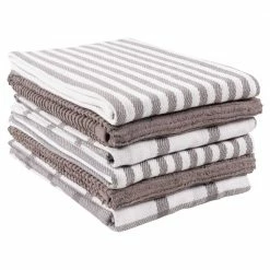 Set of 6 Mixed Flat and Terry Kitchen Towels, 18 x 28 Inches, Absorbent and Perfect Kitchen Starter Pack, Pewter by KAF HOME