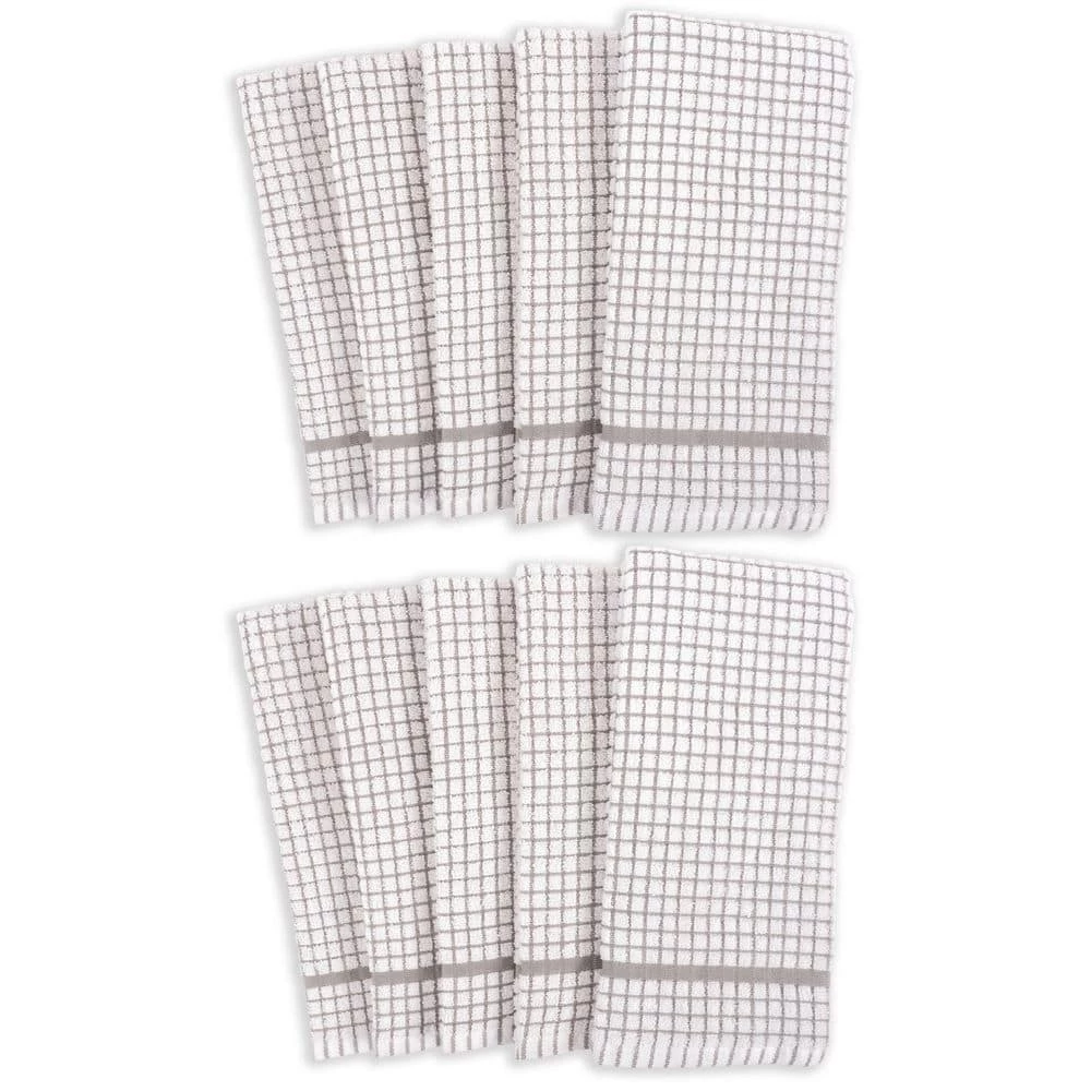 Grey Grid Terry Kitchen Towel (Set of 10) by KAF HOME 4 Grey Grid Terry Kitchen Towel (Set of 10) by KAF HOME - Image 2