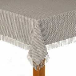 Homespun Fringed 60 in. x 102 in. Grey 100% Cotton Tablecloth by Lintex