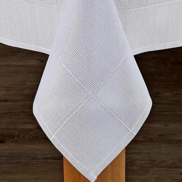 Bohemia 60 in. x 104 in. White/Grey 100% Polyester Tablecloth by Lintex 4 Bohemia 60 in. x 104 in. White/Grey 100% Polyester Tablecloth by Lintex - Image 2