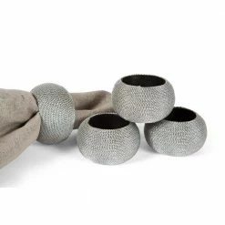Cord Wrapped Silver Plastic Napkin Rings (Set of 4) by Manor Luxe